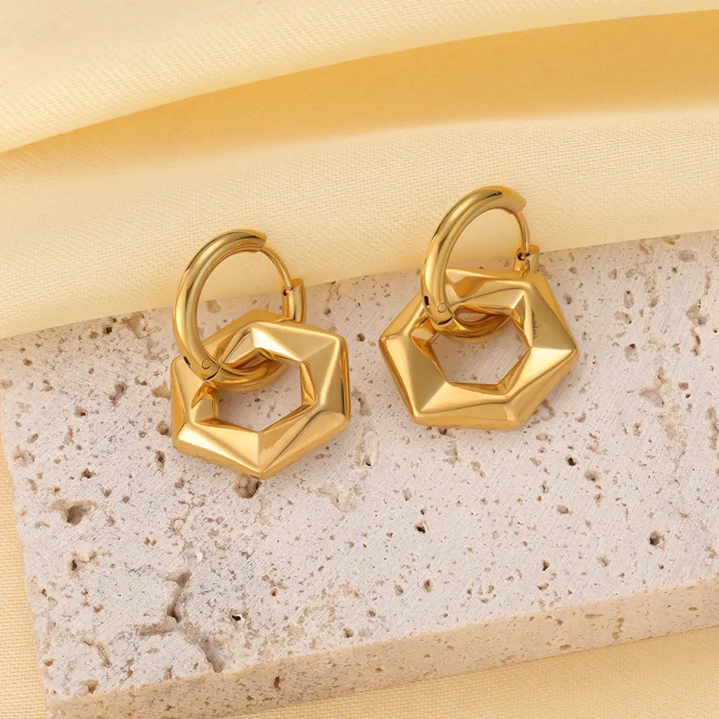 Golden Hexagon Hoop Earrings