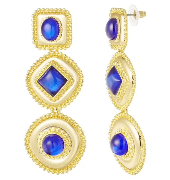 Blue Geometric Opal Earrings