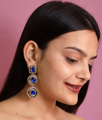 Blue Geometric Opal Earrings