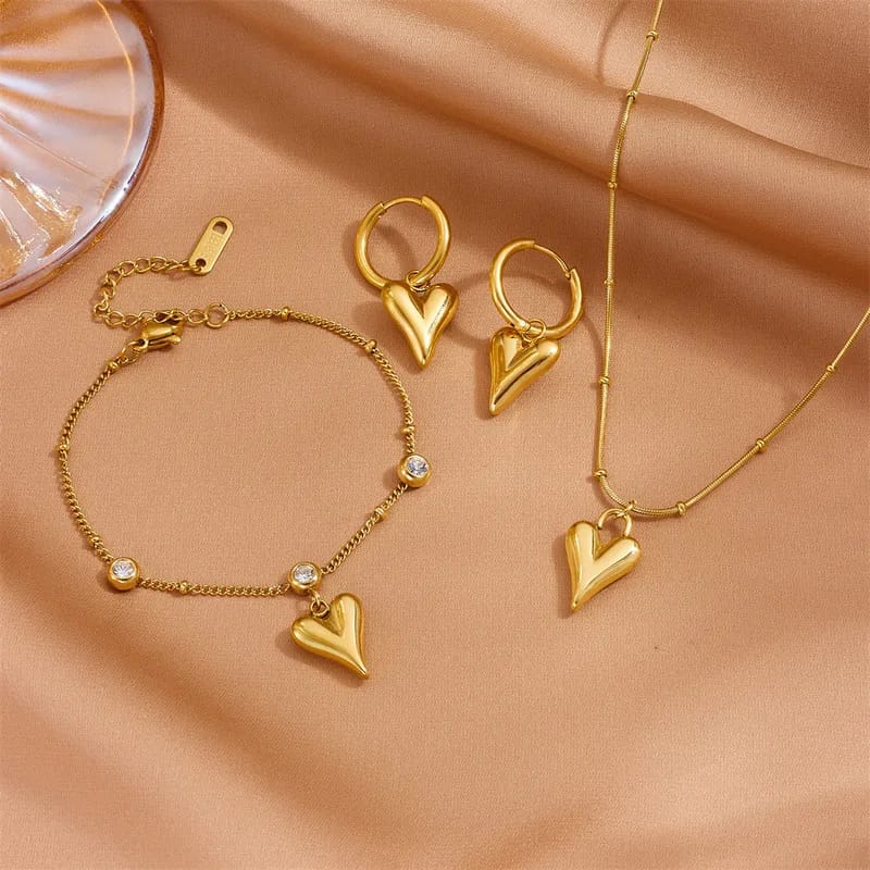 Gold Heart Zircon Set 18K Gold plated