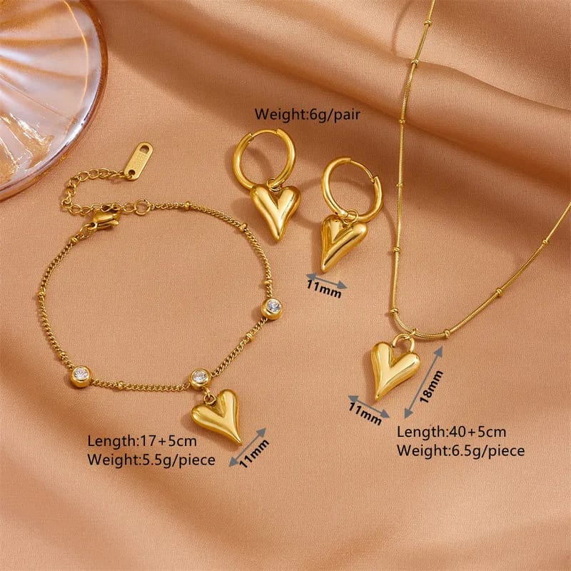 Gold Heart Zircon Set 18K Gold plated