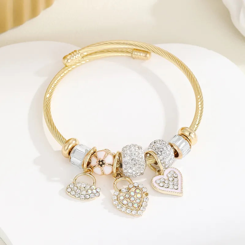 Gold Plated Heart Charms Bangle