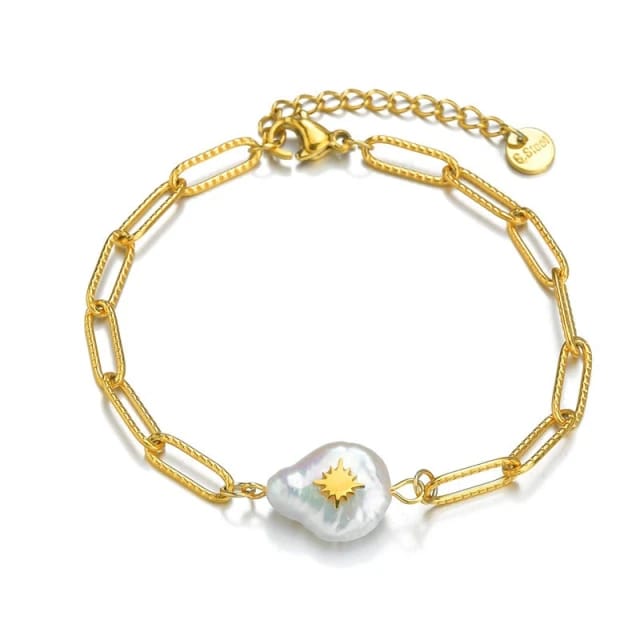 Sunburst Pearl Chunky Bracelet 14k Gold plated