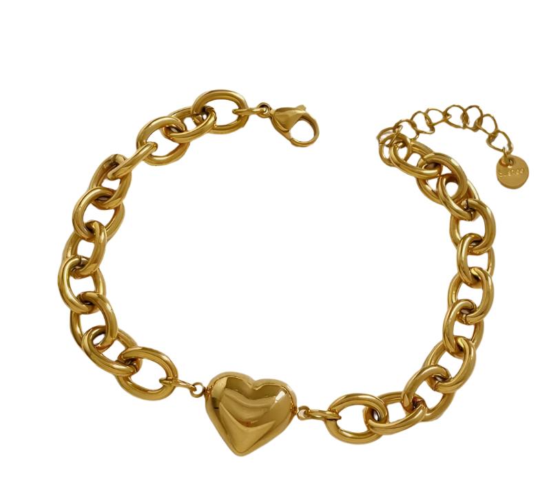 Gold Heart Chain Bracelet 18K Gold plated