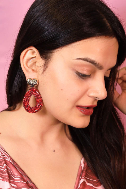 Red Oval Bead Earrings