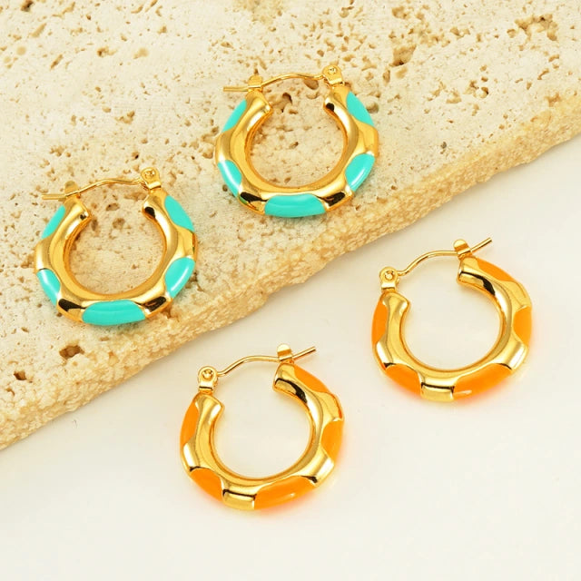 Vintage Enamel Earrings  (Stainless Steel) 18k Gold plated