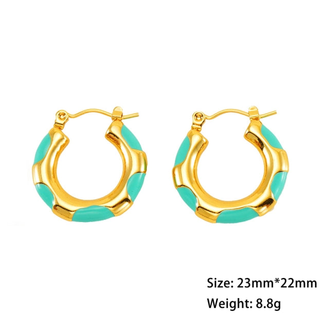 Vintage Enamel Earrings  (Stainless Steel) 18k Gold plated