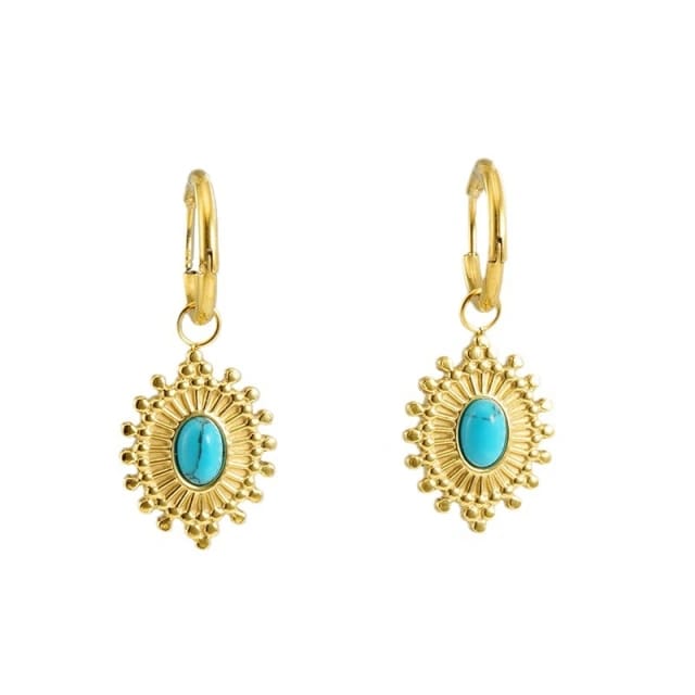 Turquoise Dangle Hoop Earrings 18K Gold plated