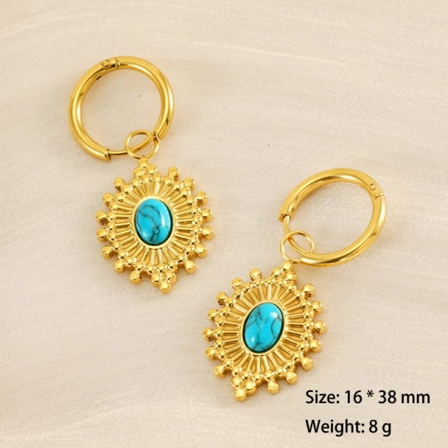 Turquoise Dangle Hoop Earrings 18K Gold plated