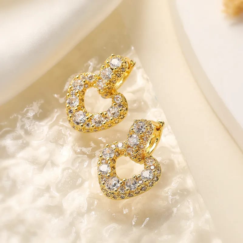 Cross Heart Zircon Earrings