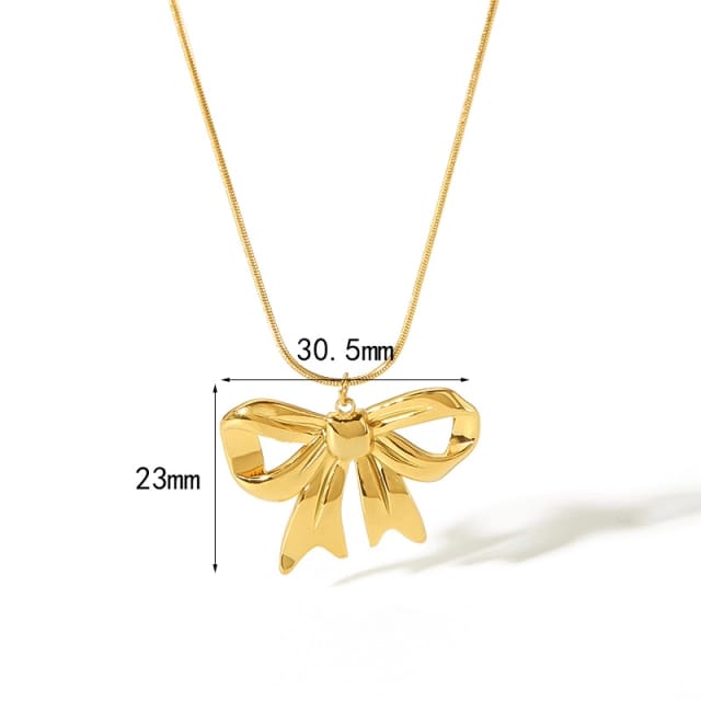 Gold Bow Pendant Necklace 18k Gold Plated