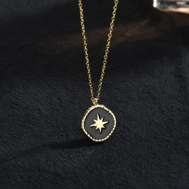 Gold Black Starburst Necklace(Stainless steel)