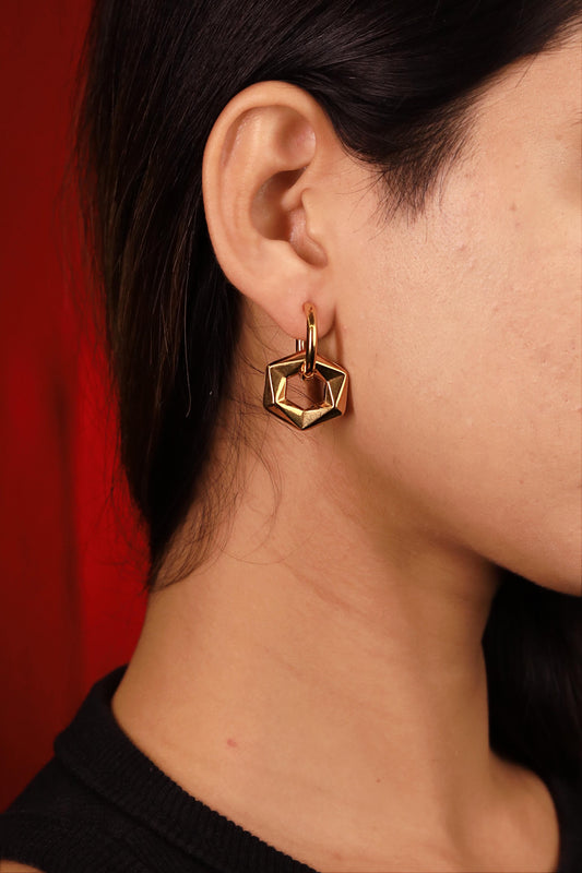 Golden Hexagon Hoop Earrings