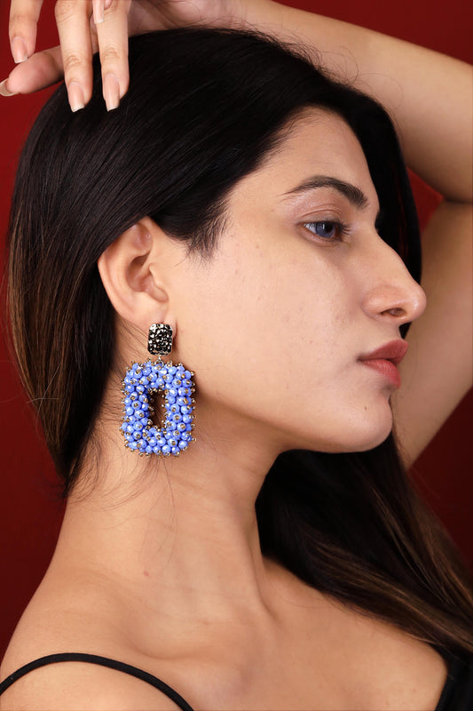 Blue Gold Statement Earrings